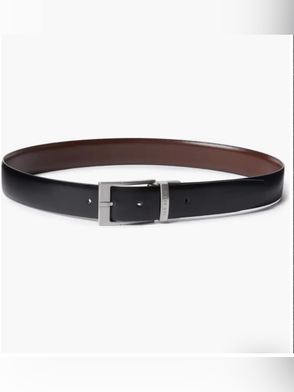 TED BAKER Black & Brown Reversible Belt, silver Buckle NWT 32”L x 1.5”W